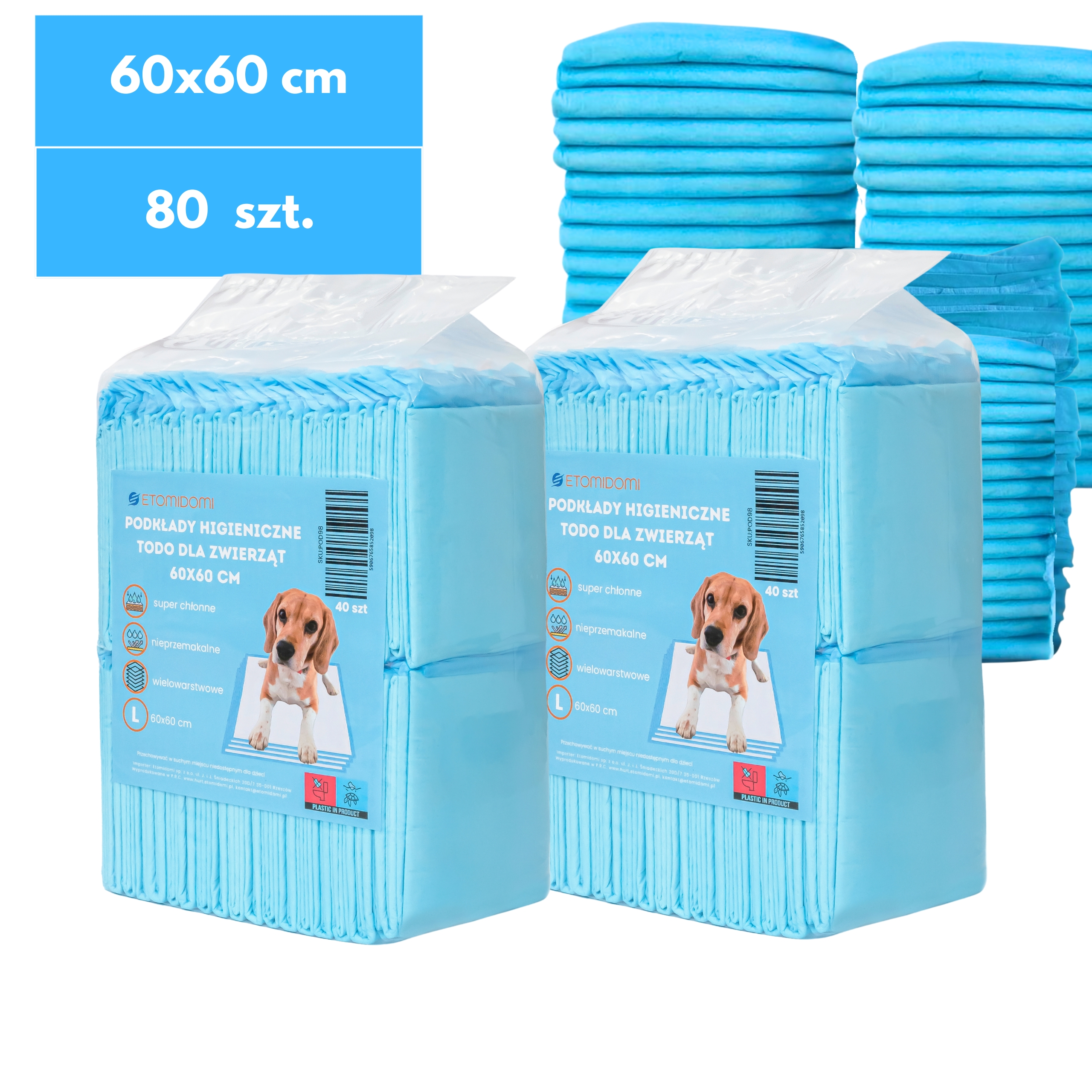 Podklady higieniczne Todo 80sztuk 60x60 cm Podklady higieniczne Todo 80sztuk 60x60 cm