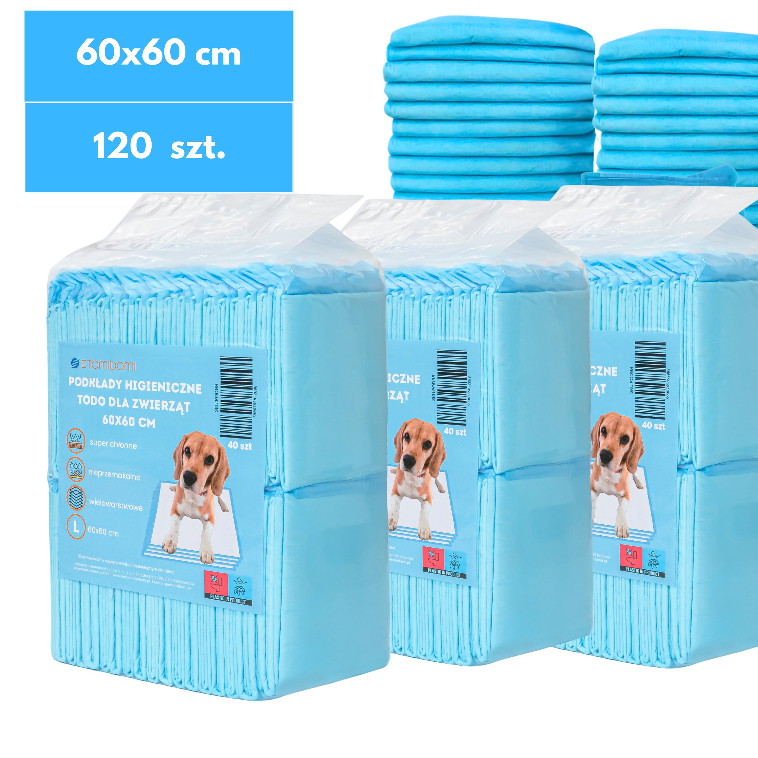 Podklady higieniczne Todo 120sztuk 60x60 cm Podklady higieniczne Todo 120sztuk 60x60 cm